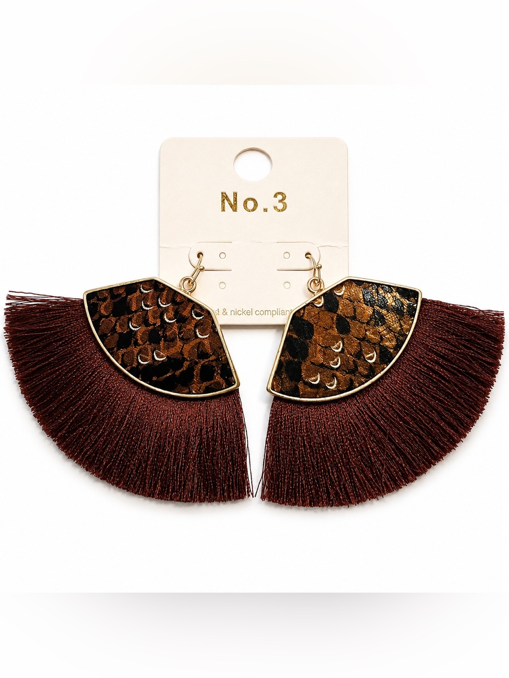 Women's Fringe Drop Earrings with Animal Print Accent